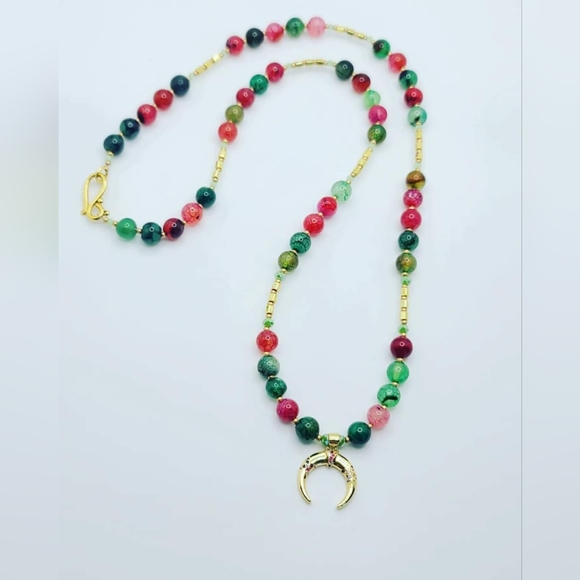 Rainbow Agate, Moon charm necklace 8 mm - Picture 4 of 5